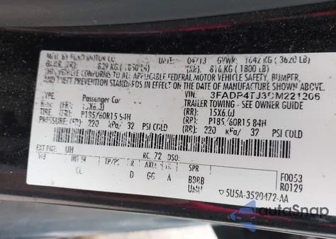 2013 Ford Fiesta S из США, поврежденный, VIN 3FADP4TJ3DM221206